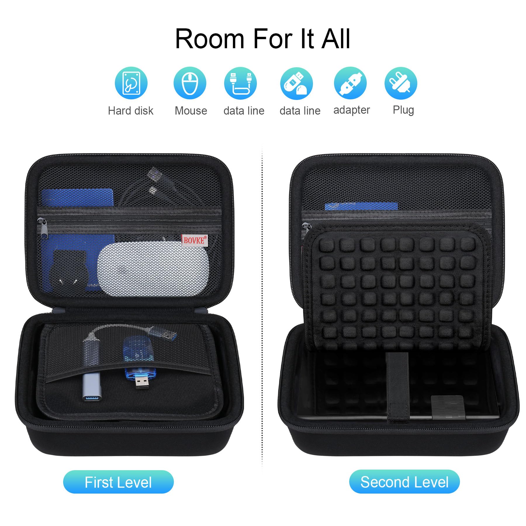 BOVKE Disques Durs Étui pour Seagate Expansion WD Expansion My Book Desktop Disque Dur Externe HDD 6TB 8TB 10TB 12TB 14TB 16TB 18TB 22TB 24TB 26TB 28TB 3,5 Pouces, Noir+Noir
