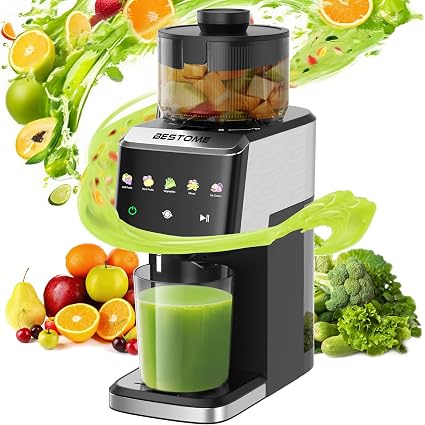 Cold Press Juicer, 5.12" Wide Feed Chute Juice Extractor Machine, Slow Masticating Juicer with Quiet Motor, High Juice Yield, BPA-Free, Juice Maker for Whole Fruits, Vegetables & Leafy Greens