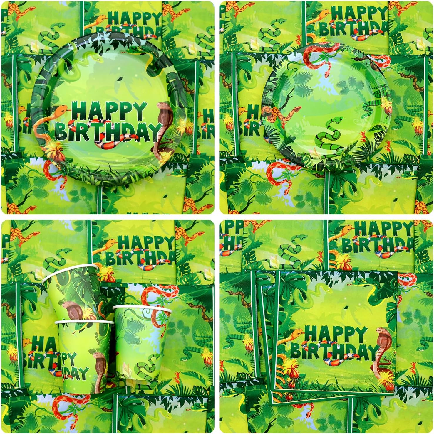 KEFAN Snake Birthday Party Decorations, Snake Theme Party Tableware Supplies including Plates, Cups, Napkins, Tablecloth, Serves 20 (20) - Image 4