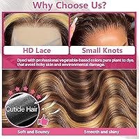 Vista 4 de Pelucas de cabello humano con encaje frontal de 20 pulgadas, 13 x 6, 200 de densidad, reflejos P4/27, onda corporal, encaje frontal HD, pelo humano