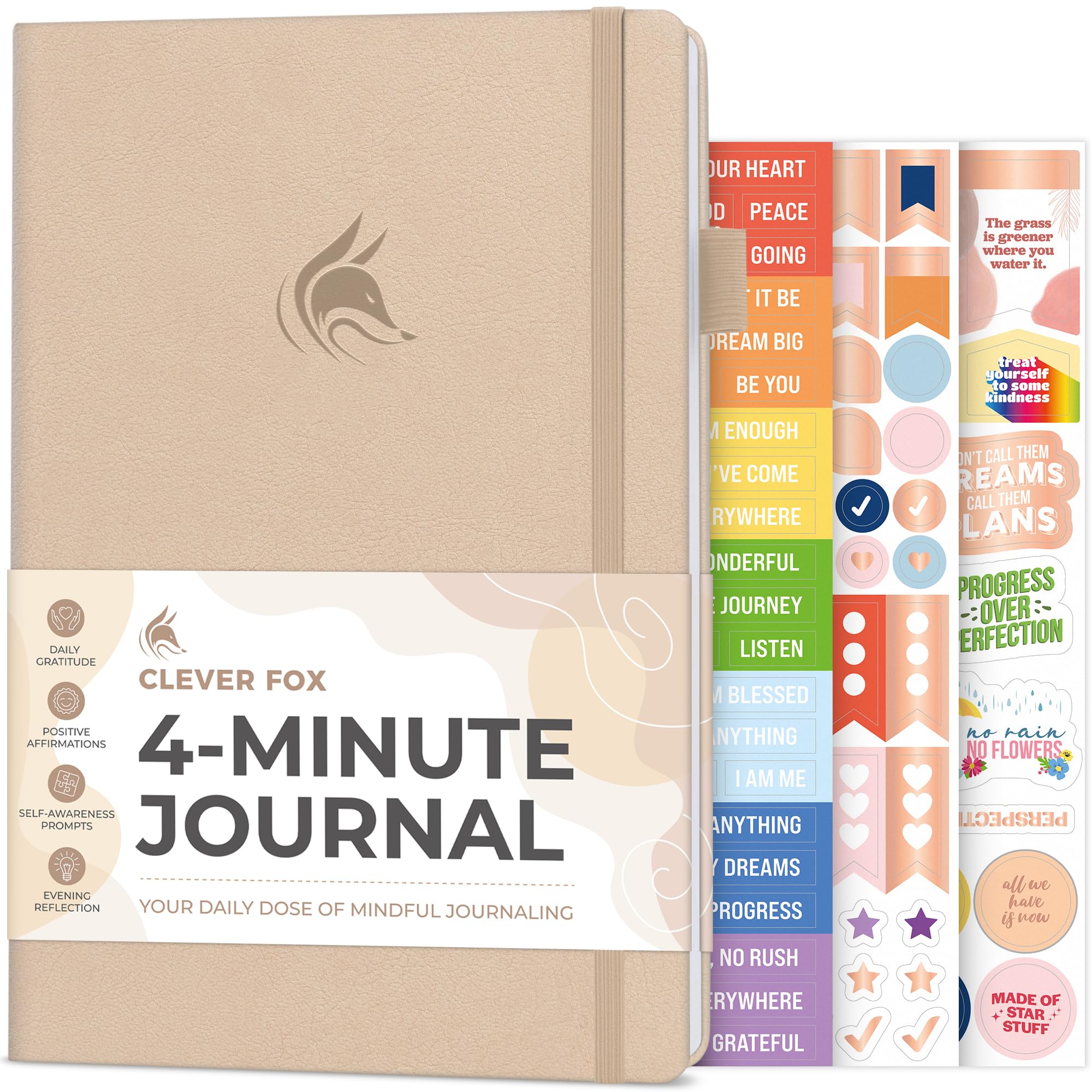 Clever Fox Four-Minute Journal, Daily Positivity Journal with Prompts, Motivational Affirmation