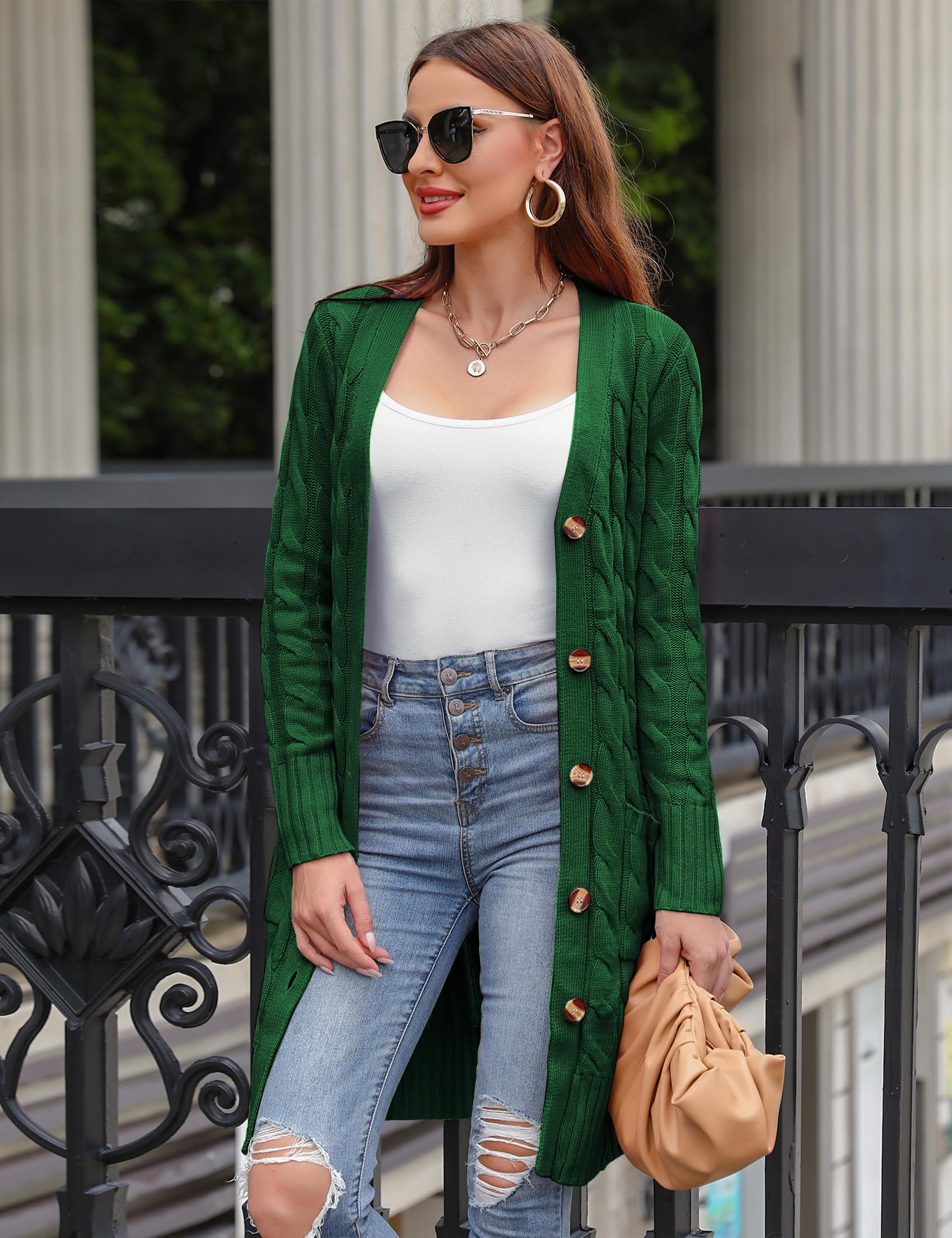 Aottori Cardigan Donna Lungo Cardigan a Maniche Lunghe Elegante Cappotto a Maglia Casual con Bottoni e Tasche per Autunno Invernale