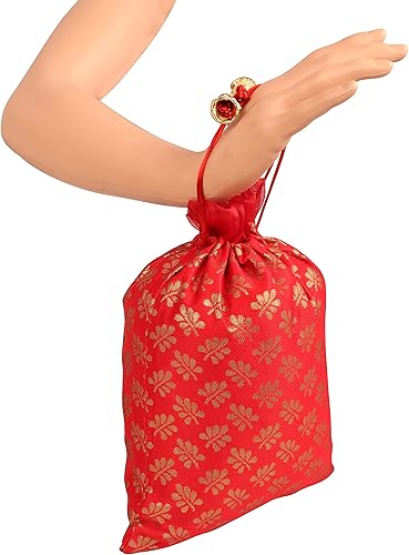 Miniatura 8 de Touchstone Hermosas bolsas de regalo reutilizables, respetuosas con el medio ambiente, con cordón grande, patrón de hojas de mimosa, brocado para