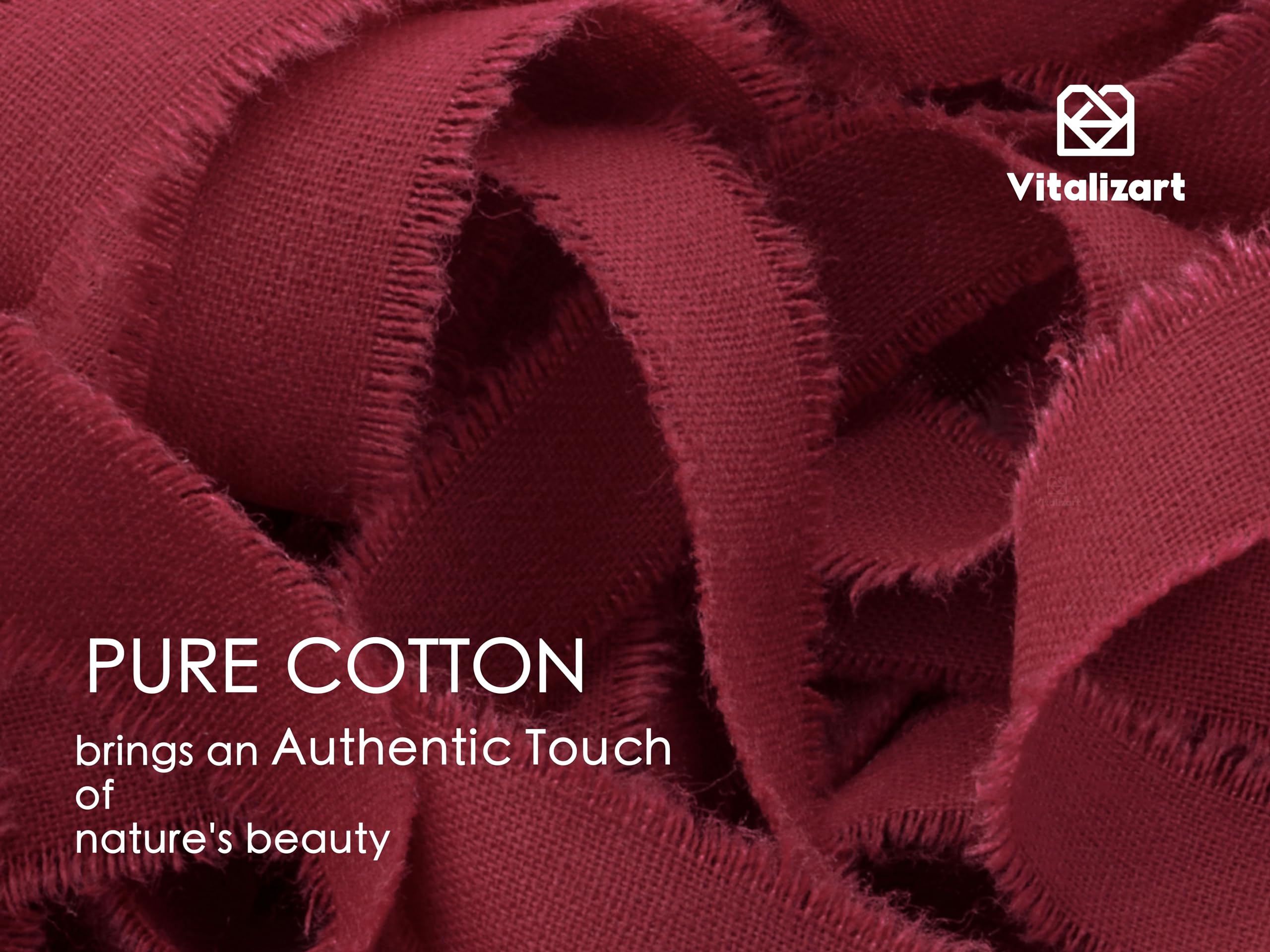 Vitalizart Natural Cotton Ribbon 5/8" x 21Yd Burgundy, 3 Rolls*7Yd Handmade Fringe - Image 3