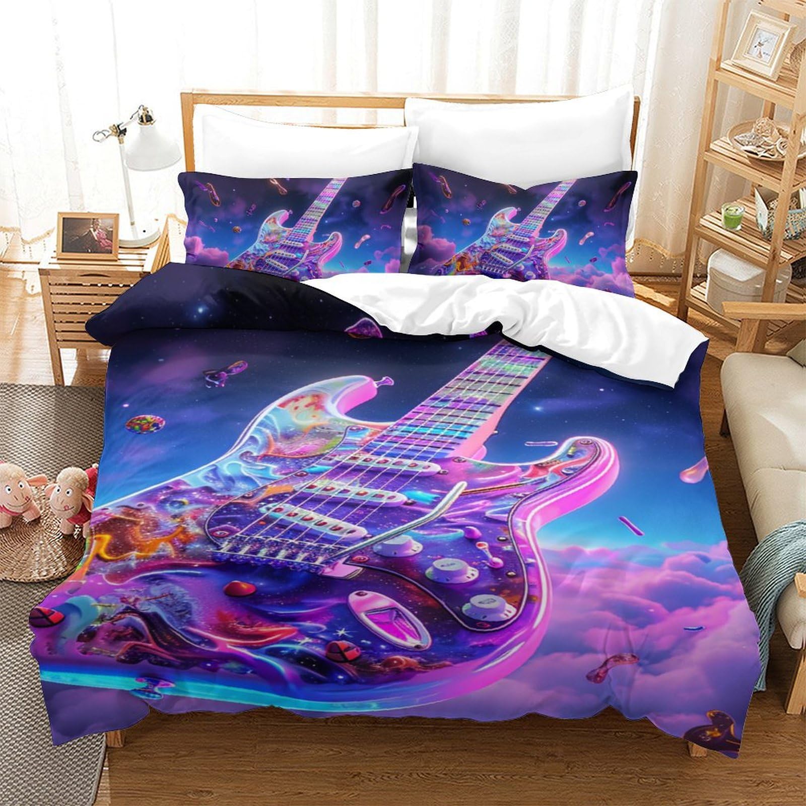Parure de lit guitare 3D en microfibre respirante et super douce