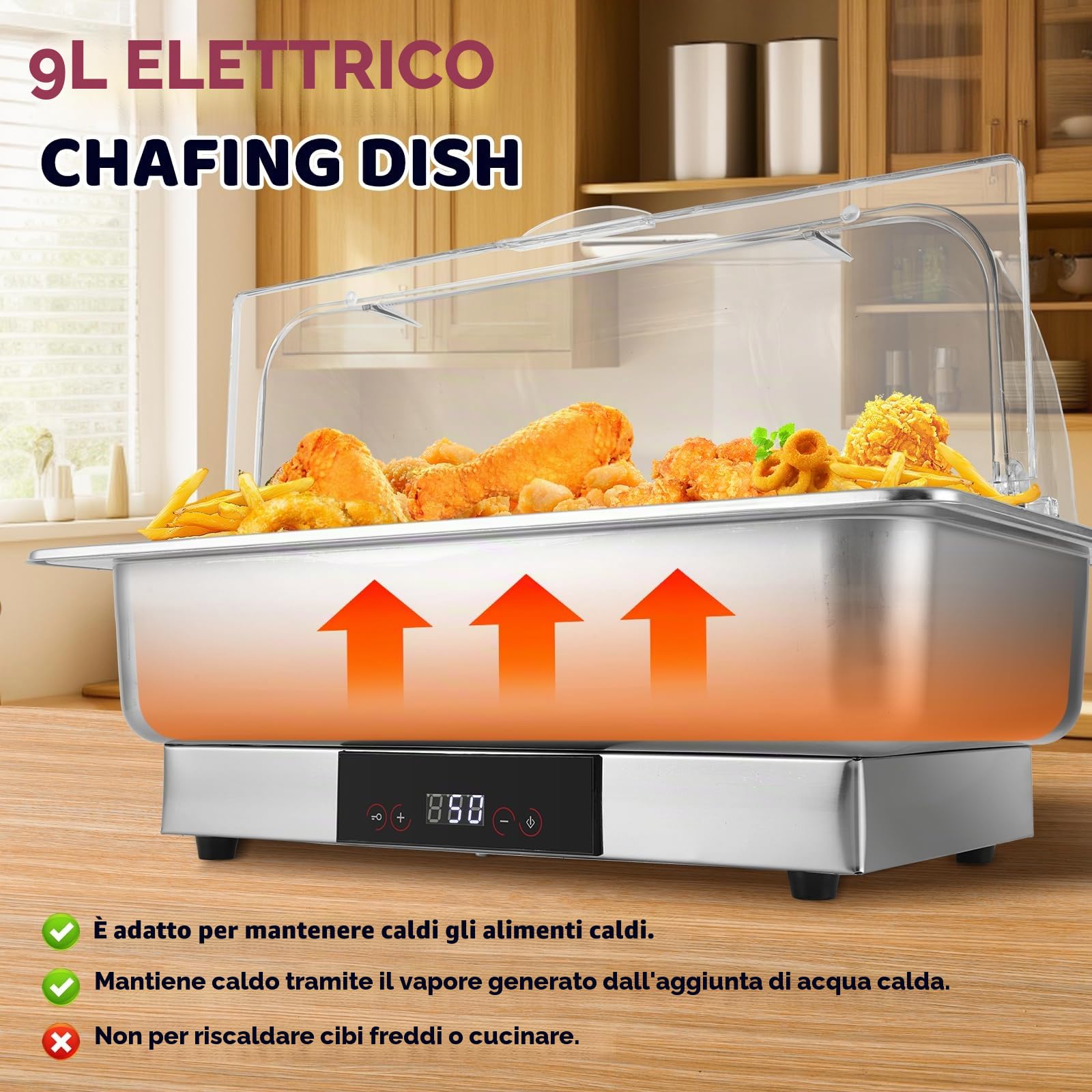 YUCHENGTECH Chafing Dish Buffet Elettrico In Acciaio Inox 9L | Con Regolazione della Temperatura e Coperchio Trasparente, per Catering, Matrimoni, Ristoranti