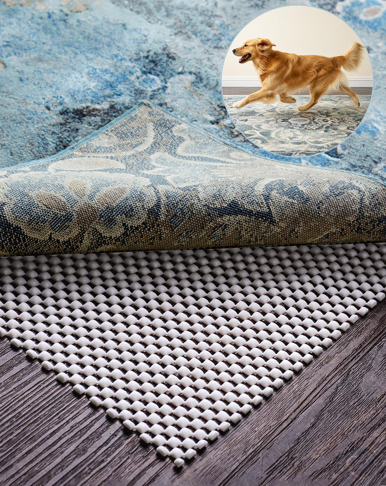 Veken Rug Gripper Pad for Hardwood Floors, Thick Non Slip Rug Pads for Area Rugs, Rug Grippers for Tile Floors, Under Carpet Anti Skid Mat, Keep Your Rugs Safe and in Place, 2x3 Ft