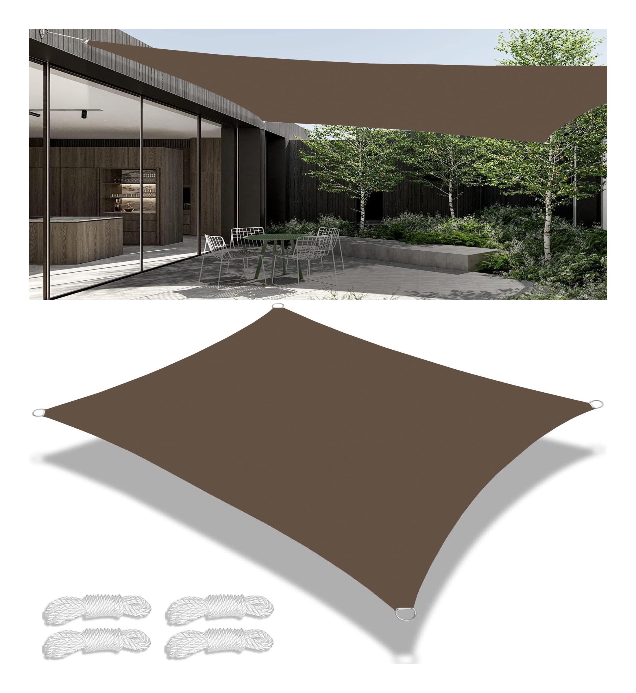 Voiles Ombrages Imperméable Rectangulaire Multi Couleur Taille Toiles D'ombrages UV Protection pour Patio Jardin Terrasse Extérieur Balcon avec Anneau D et Cordons Brun 3.8x10M