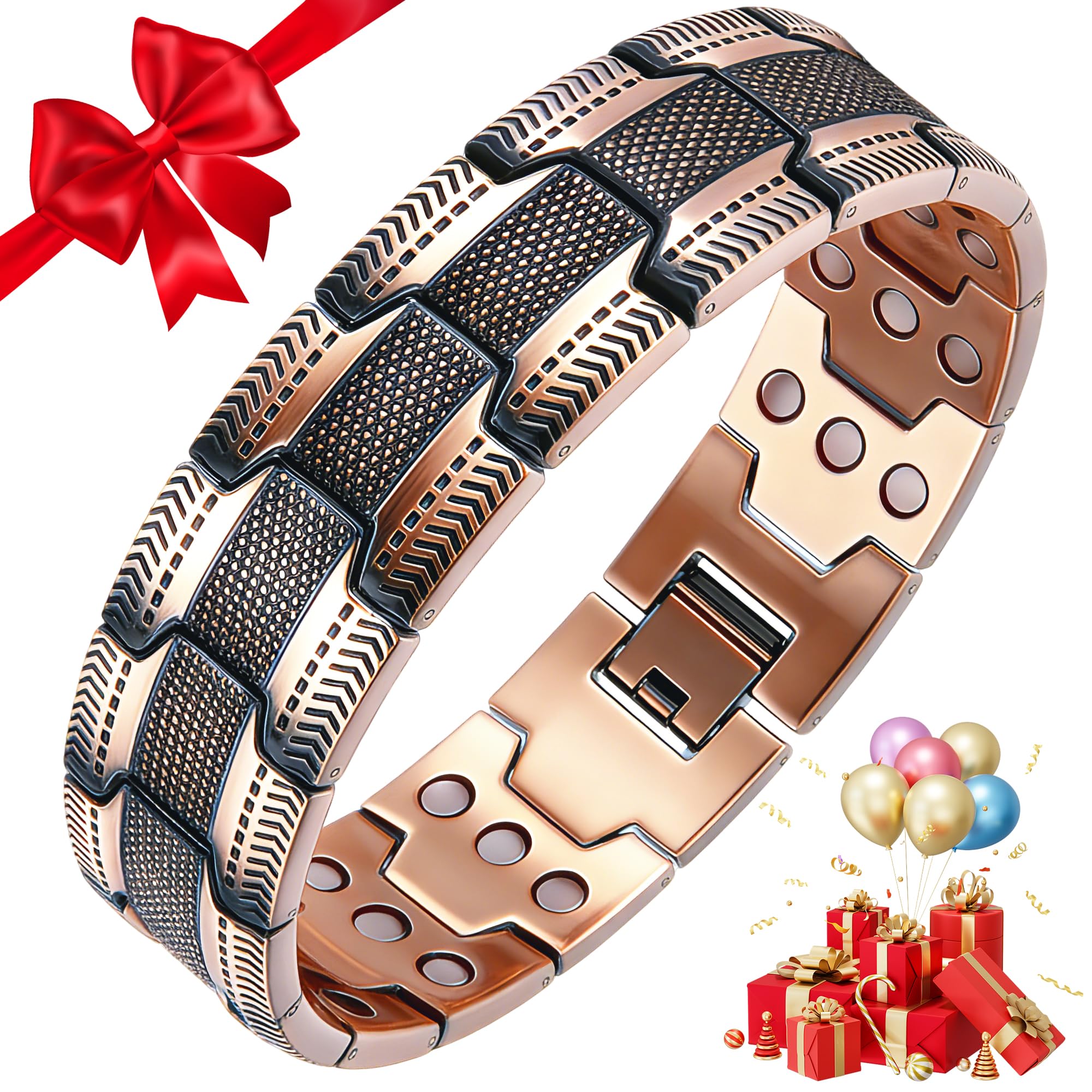 BOYUNSHI Kupferarmband Herren 3 Reihen Ultra-Starke Magnete Magnetarmband, Patent Männliches Design 99.99% Reines Kupfer-Magnetarmband, Einstellbare Länge mit Größenanpassungswerkzeug, Geschenkbox