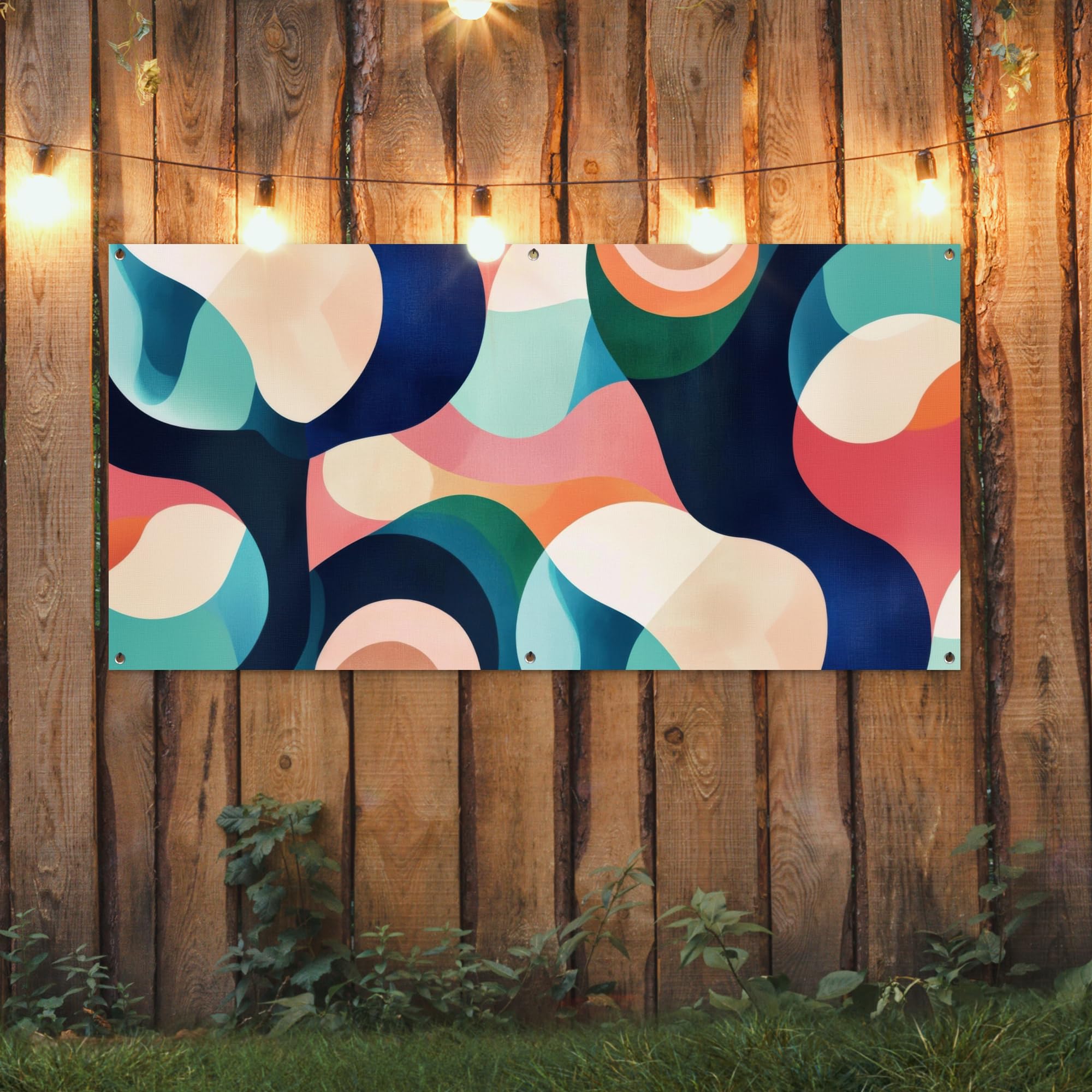 MuchoWow© Poster De Jardin Decoracion Balcón Wall Decoration Adornos Pared | 160x80 cm - Terraza Exterior Decoración Patio Posters Decorativos Abstracto - Azul - Rosa