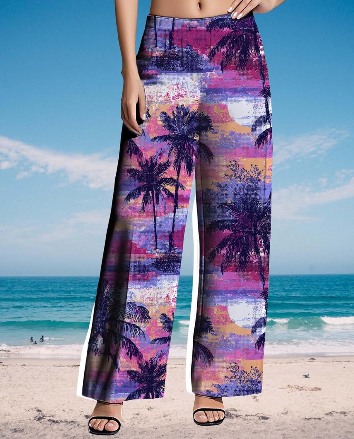 Womens Wide Leg Pants Pattern Print Lounge Trousers Casual Loose High Waisted Comfy Classic Pant for 2025 Summer - Image 3