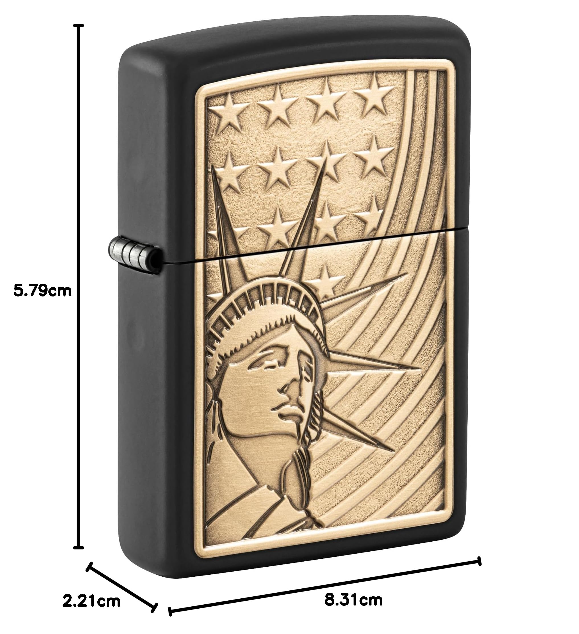 Zippo Sturmfeuerzeug - Liberty & Flag, Black Matte, Emblem - Nachfüllbar - Wiederverwendbar - Windfestes Design - Geschenkbox - Made in USA
