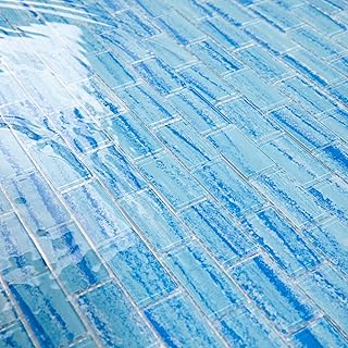 Glass Mosaic Tile Gradient Light Blue 12 x 12 Inch Glossy Glass Tile for...