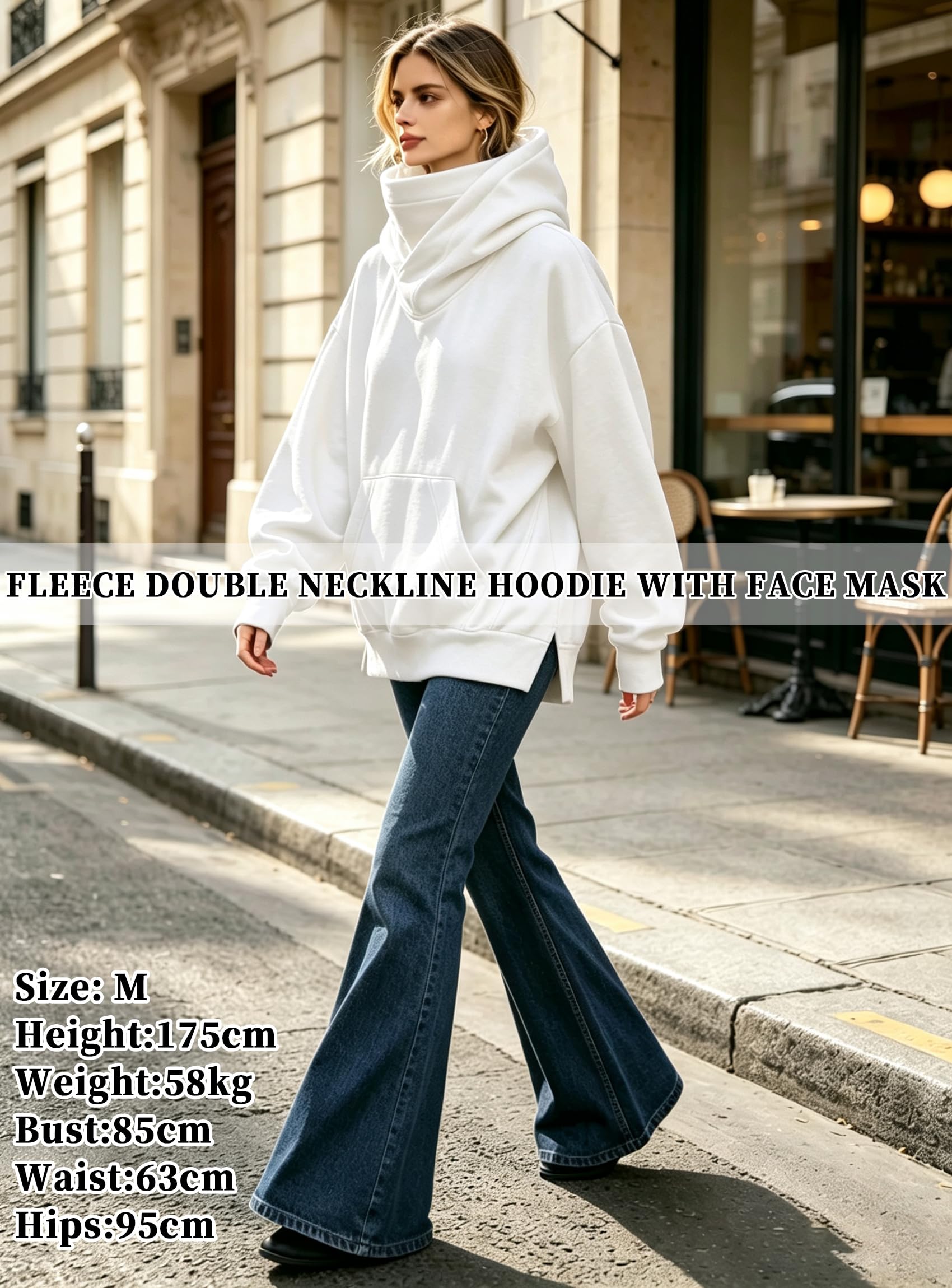 Fleece Sudadera con Capucha para Mujeres y Bufanda Incorporada de Algodón Suave Pullover Oversize Casual Ropa Otoño Invierno