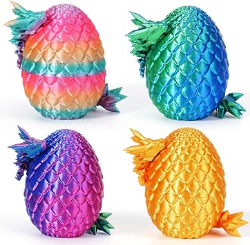 4PCS 3D Printed Dragon Eggs with Dragon Inside Easter Eggs Mini Dragon Egg Set Articulated Dragon Mystery Dragon Egg Fidget Toy Easter Basket Stuffers Surprise 3D Printed Animals Toy Set (Set Z)