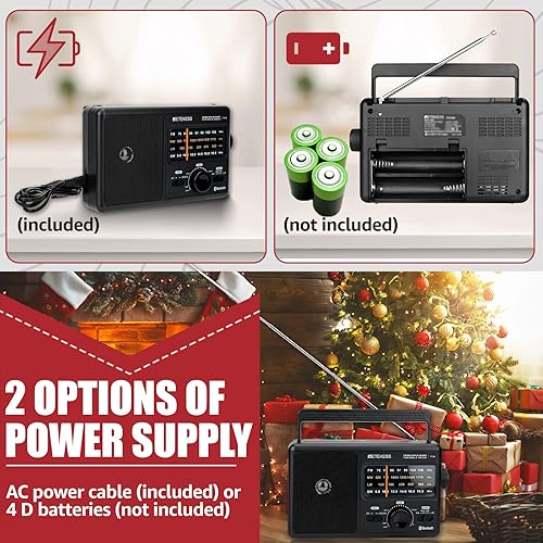 Miniatura 5 de Retekess Radio FM AM portátil TR626 con Bluetooth, radio enchufable, LW, chip DSP, alimentado por batería de CA o D, radios de onda corta para