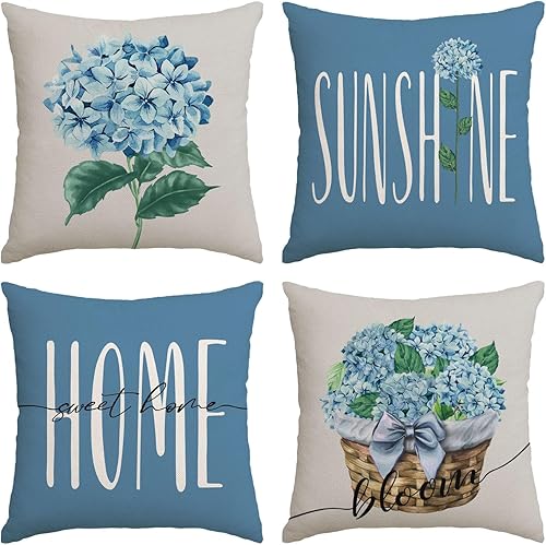 Miniatura 1 de Hello Spring - Juego de 4 fundas de almohada de 20 x 20 pulgadas fundas de almohada florales para primavera y verano fundas de cojín decorativas