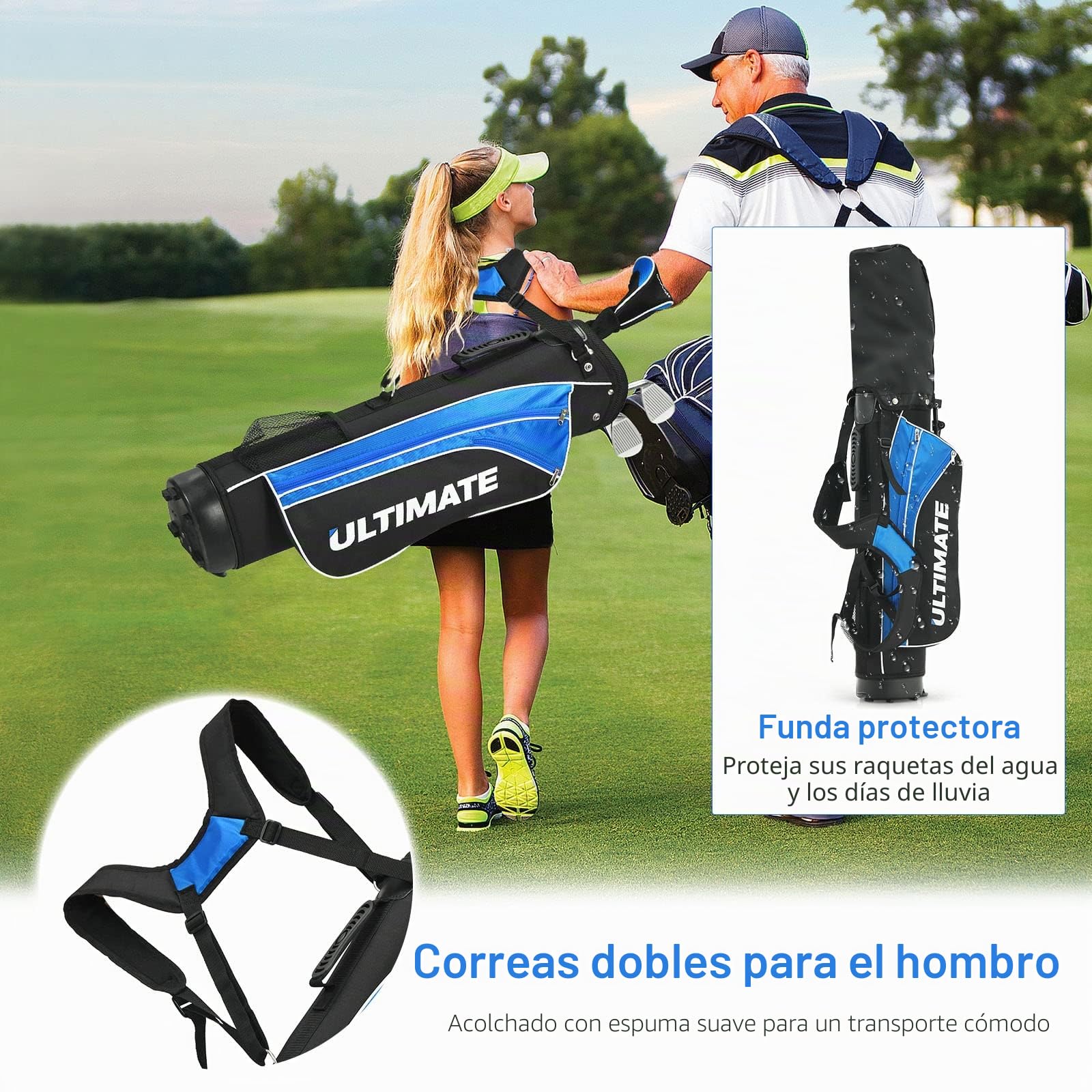 GYMAX Juego Completo de Palos de Golf para Niños de 8 a 10 Años, Golf Set Kids con Bolsa, con 1 Varilla de Madera, 2 Varillas de Hierro, 1 Varilla de Putting