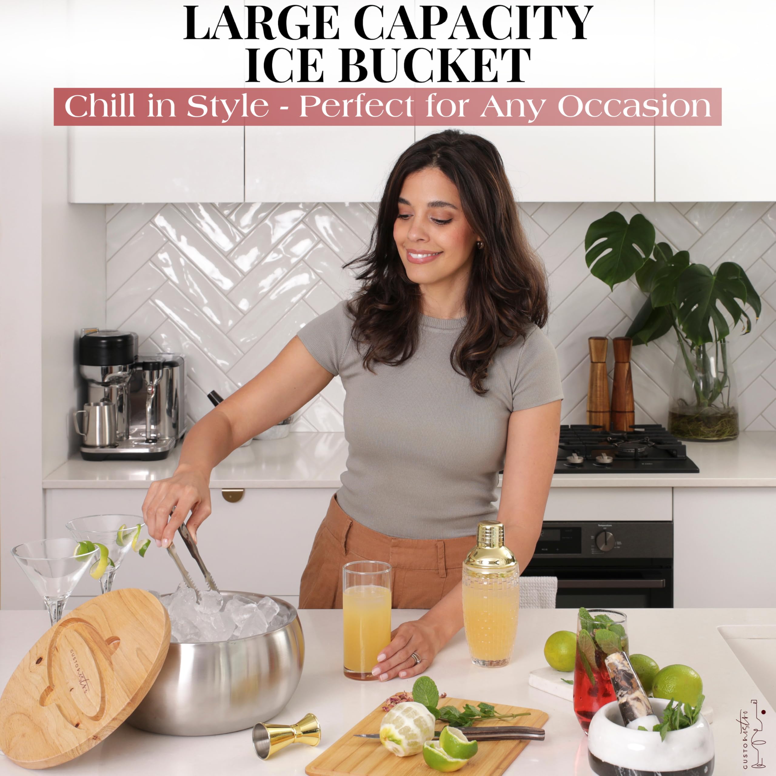 Gusto Nostro Cubitera Aislante con Tapa y Pinzas 4,1 L – Enfriador de Botellas de Acero Inoxidable de Doble Pared, Sin BPA – Mantiene el Champán, el Vino y la Cerveza Fríos para Fiestas