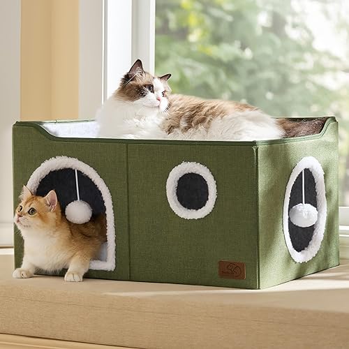 Miniatura 82 de Bedsure Casa para gatos de 2 pisos, condominios para gatos de interior con almohadilla para rascar y colgar bolas esponjosas, muebles pequeños