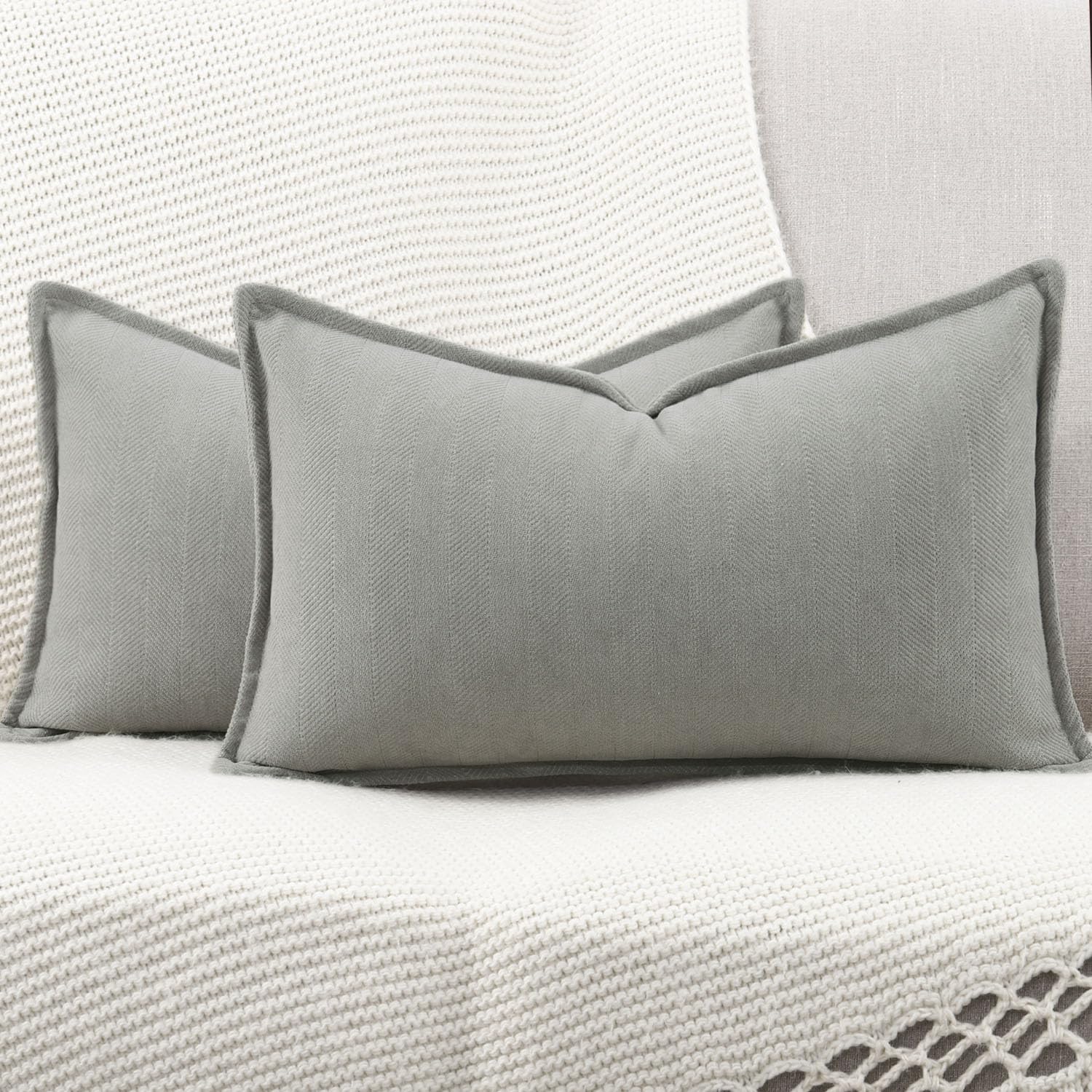 Madizz Textured Chenille Cushion Covers Set of 2 Super Soft Decorative Throw Pillow Covers Boho Pillowcases Modern Home Decor for Sofa Bedroom 12x20 inch - Image 2