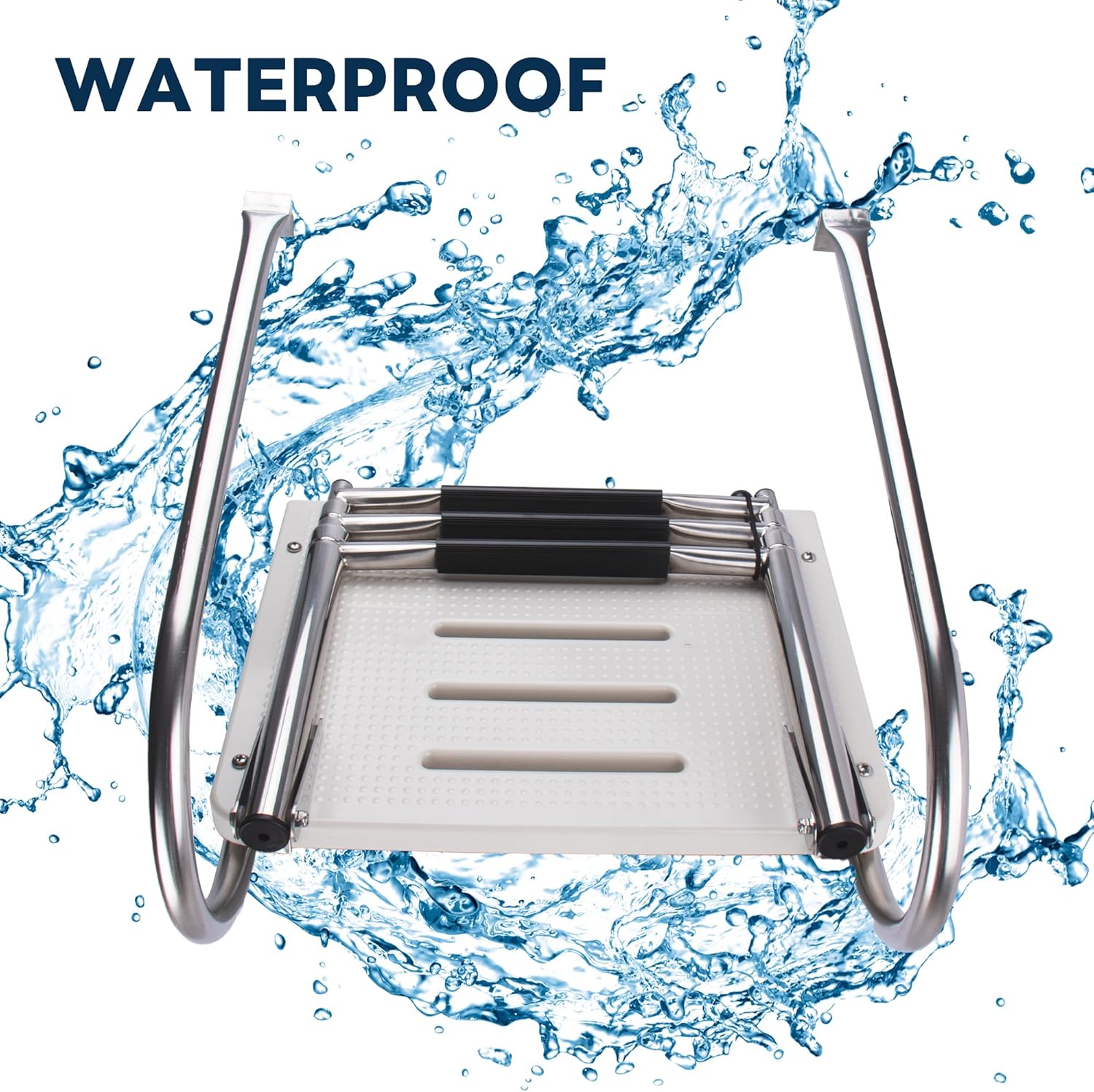 3-Step Boat Ladder with Swim Platform,Stainless Steel Dock Ladder with ABS Swim Platform 2 Handrails,500LBS Telescopic Boarding Ladder Dive Ladder for Pontoon Yacht