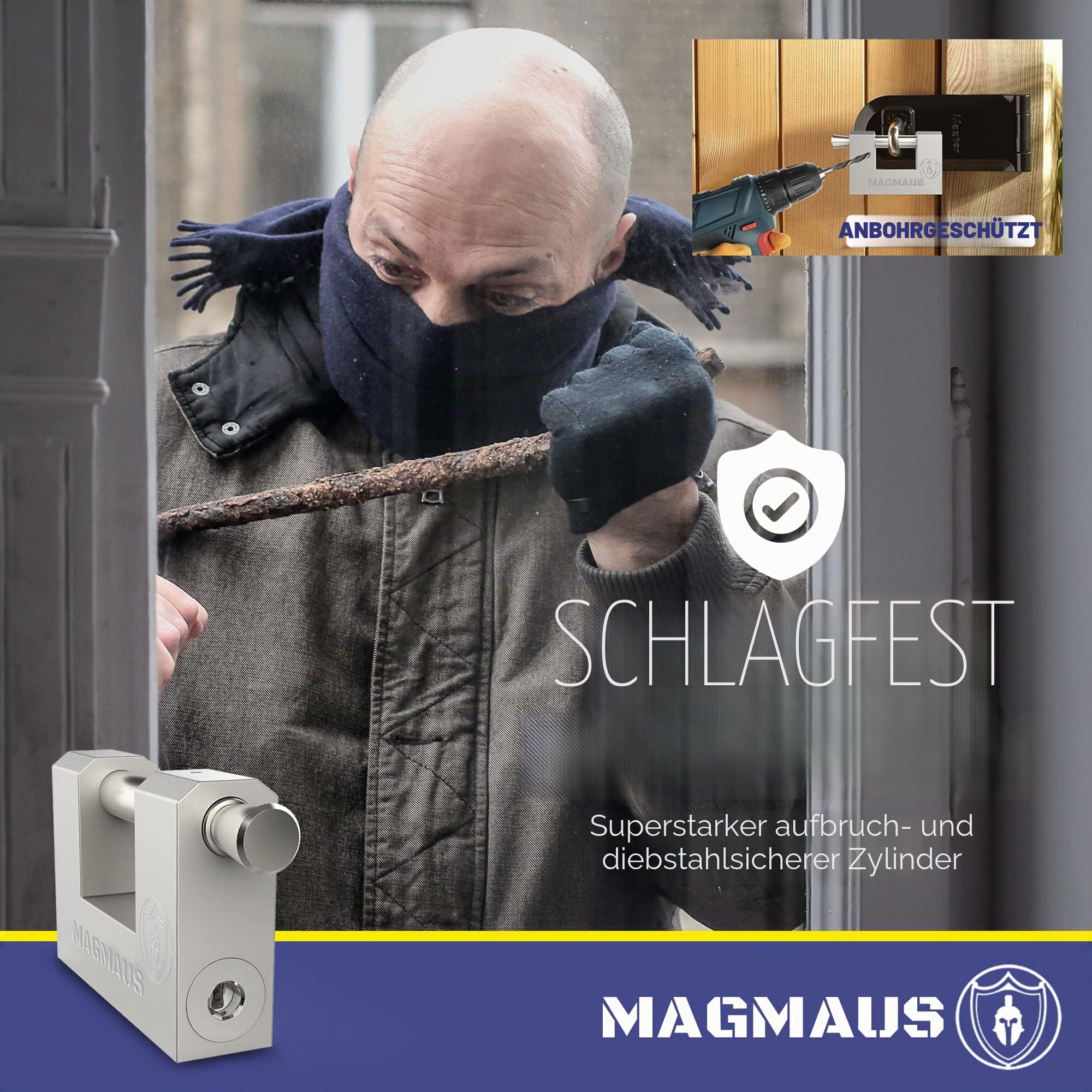 Magmaus® RT270 Schwerlast Container Vorhängeschloss mit 12 Schlüssel - 10 mm Schnittfester Bügel, Never-Rust, Stainless Steel | Hoch-Sicherheitsschloss für Schuppen, Kette, Tor, Garage