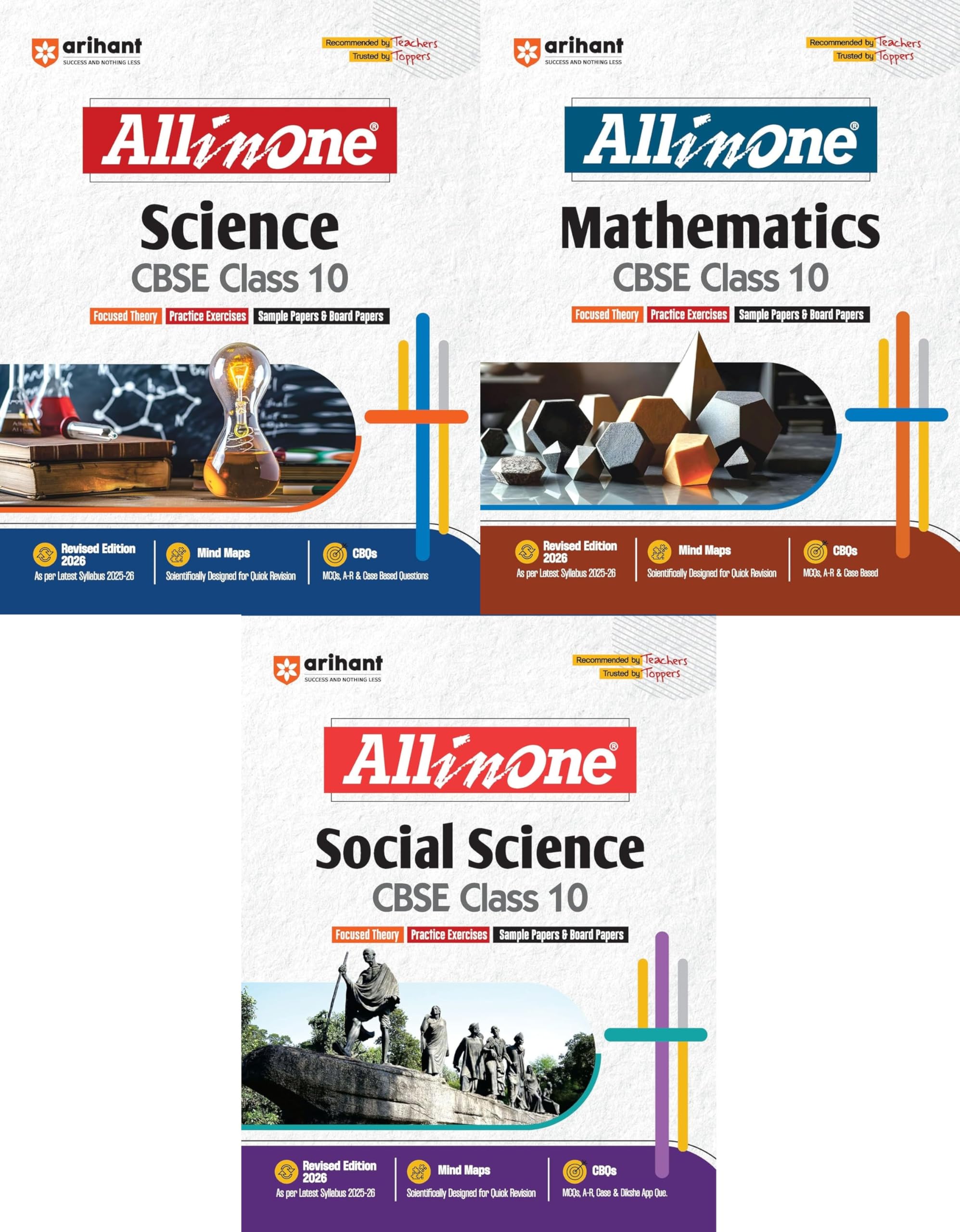 Arihant: All in One for Class 10 CBSE | Science | Maths | SST | - Set of 3 Books with Mind Maps, CBQs, Practice, Sample & Board Papers [ORIGINAL BOOKS-TOP GRADE PAPER & PRINT] - for 2026 Exams