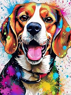 QAZWSX Adult Dog Diamond Painting Kits Colorful Animals Diamond Art Set, DIY Happy Beagle Dog Full Diamond Dot Painting, Gift for Crafts Enthusiasts or for Home Decoration 12x16 inch