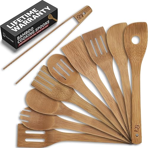 Vista 10 de PriorityChef - Cucharas de madera para cocinar, 6 piezas con soporte para utensilios, utensilios de bambú que no rayan, juego de utensilios