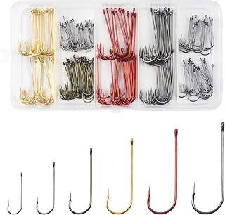 OROOTL Panfish Crappie Fishing Hooks, 150pcs Long Shank Aberdeen Hooks Set High Carbon Steel Light Wire Fishing Tackle for Trout Bass Catfish Bluegill Sunfish Freshwater Saltwater 8# 6# 4# 2# 1# 1/0