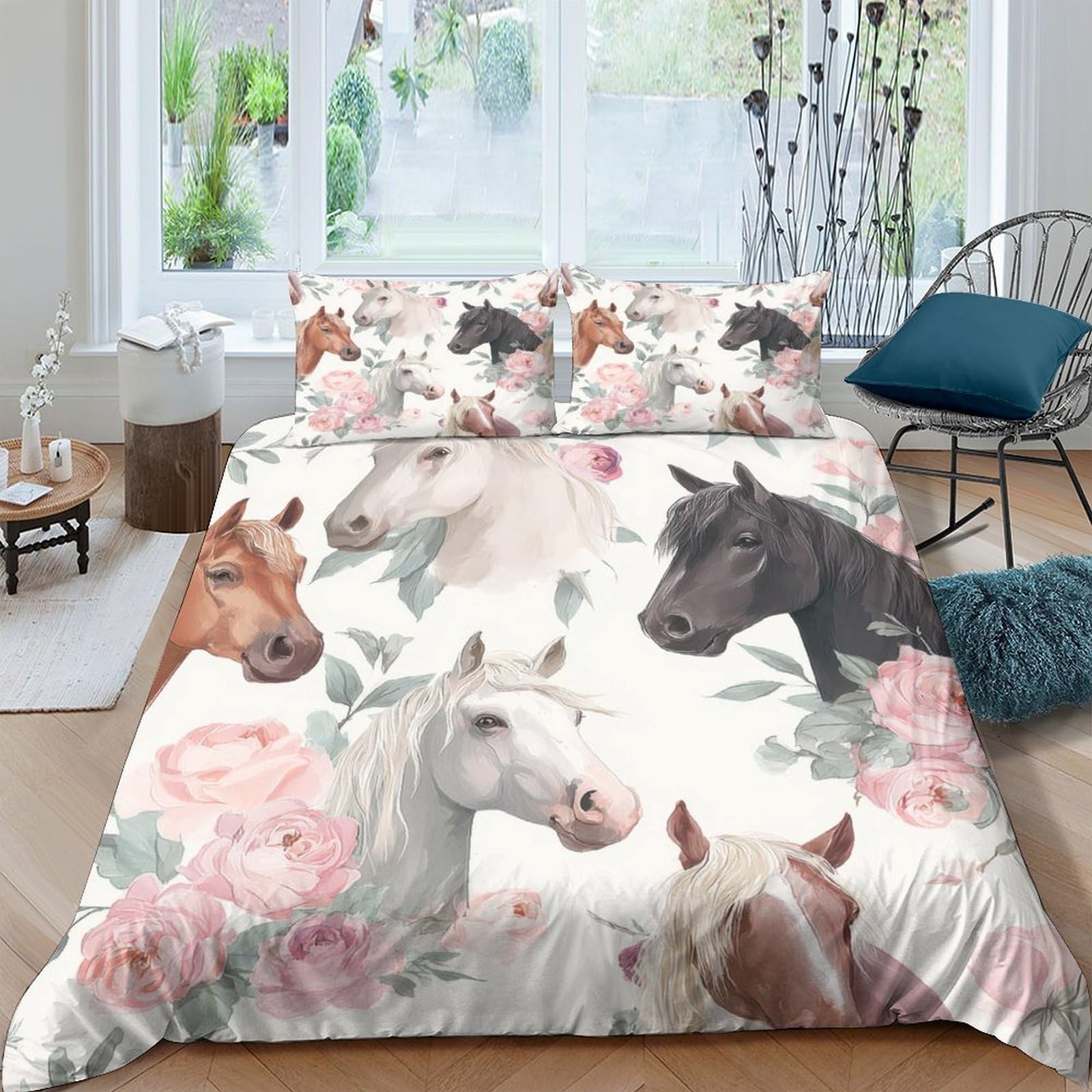 Ctjqhvkz Style-3 3D Printed Pastel Horse Fitted Sheet Microfiber Soft Floral Bed Cover For Bedroom Dorm Mattress Decor Single（135X200cm）