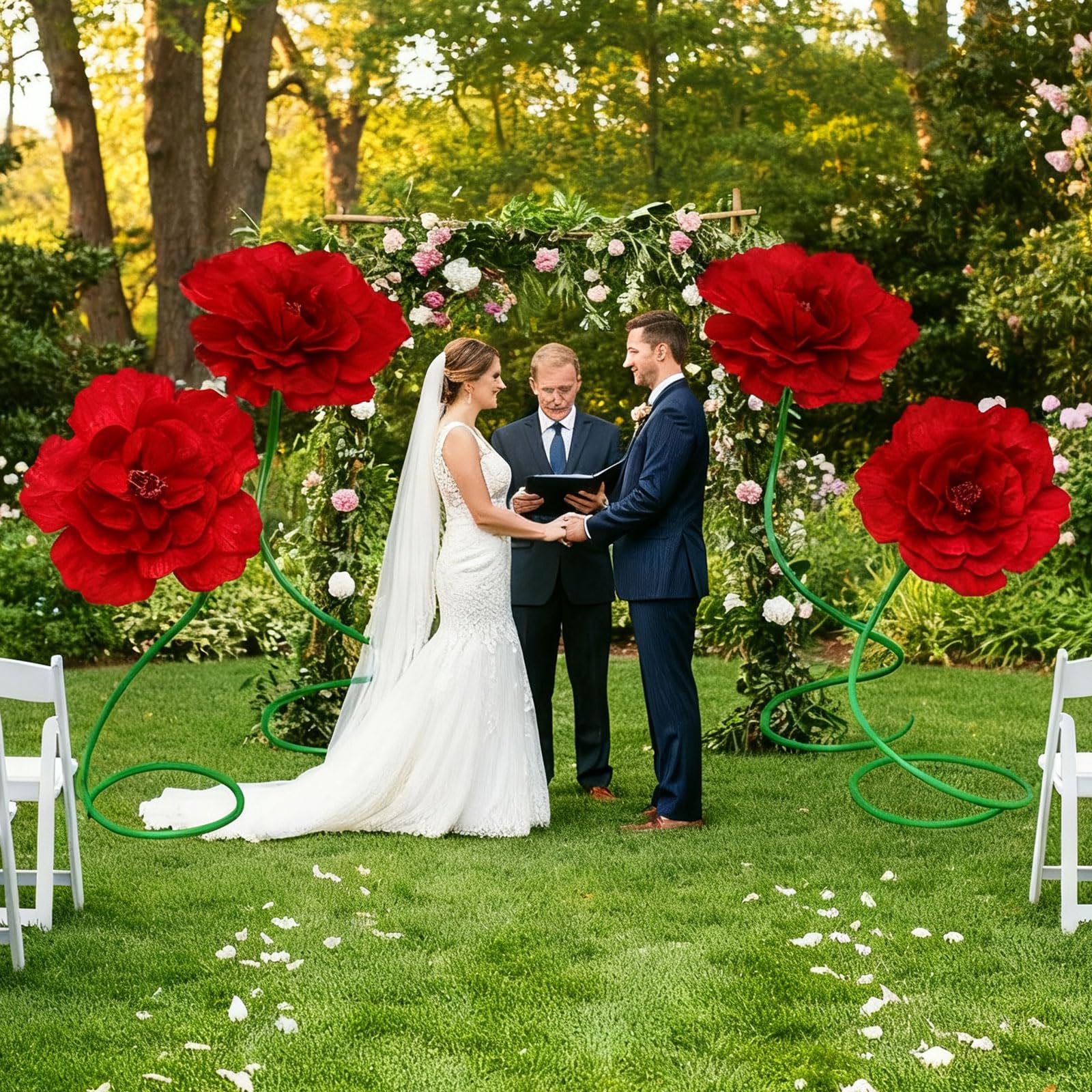 3 Piezas Flores Rosas Grandes de 1.5 metros, Rosas Artificiales Gigantes de San Valentín de Pie, Enormes Flores Artesanales para Ventana, Recepción, Banquete, Ceremonia, Decoración Floral
