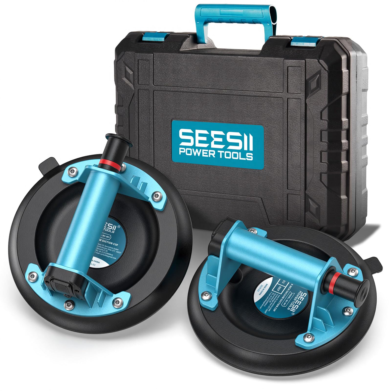 SEESII Ventouse Carrelage, 2 Pièces 8" Ventouse Vitre Professionnelle avec Pompe ABS + Poignée, Charge 200 KG, Ventouse de Levage pour Pierre, Granit, Fenêtres et Tôles Métalliques