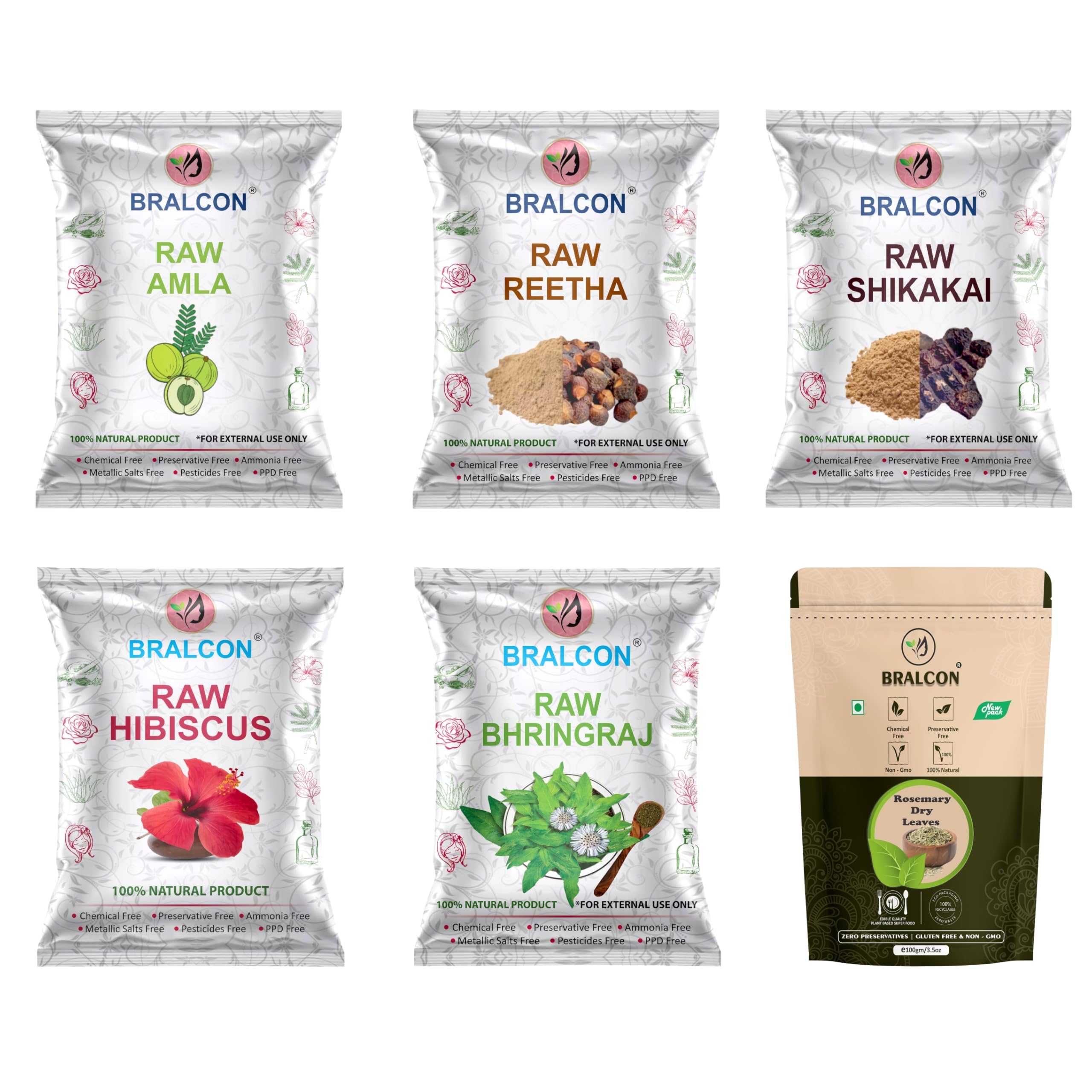 Raw Amla, Reetha, Shikakai, Hibiscus, Bhringraj Combo with Rosemary Dry Leaves, 100% Natural Product | Whole Dry Form (100 gm each x 6) | Total 600gm Pack-image-32