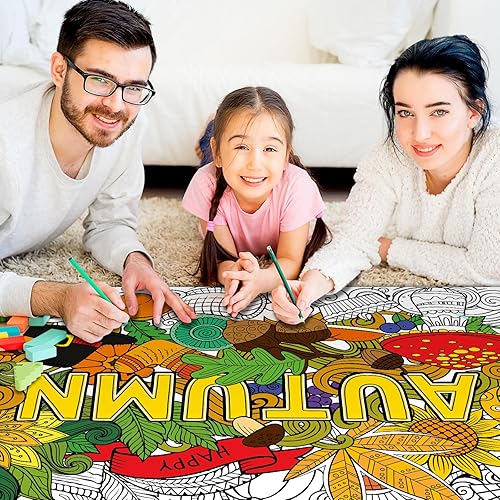 Miniatura 5 de ZOIIWA Pósteres gigantes para colorear de mandala para niños y adultos, mantel de dibujo de Acción de Gracias, mandala, cosecha de otoño, calabazas,