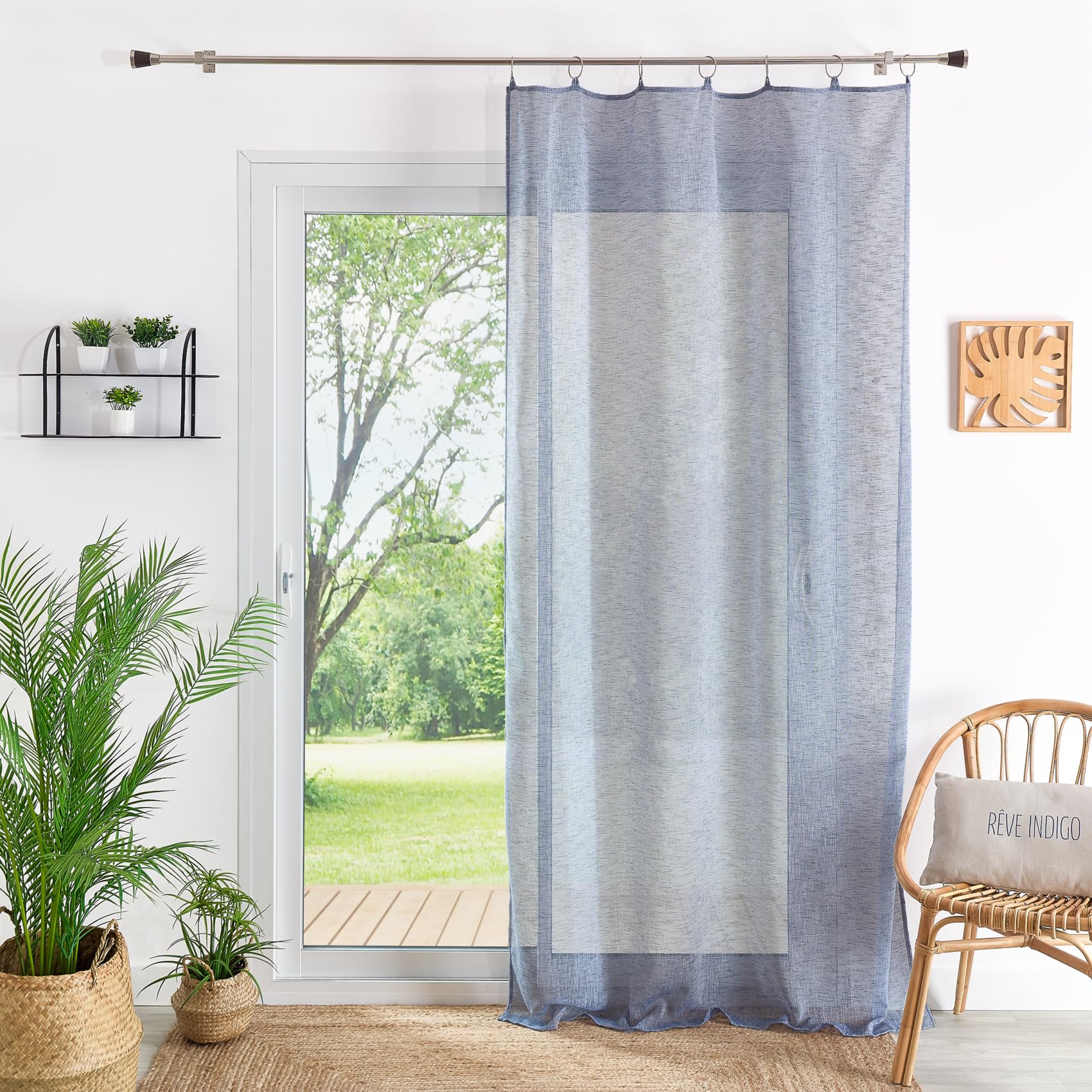 HomeMaison.com Muslin Net Curtain - Plain - Blackout Net Curtain - Blue Net Curtain - 140 x 240 cm, W 55.1" x L 94.5" (1 Panels)