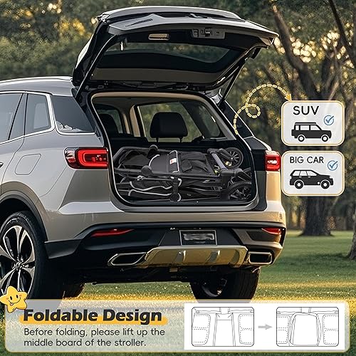 Miniatura 4 de TOLEAD Cochecito para 4 niños, plegable de 4 asientos para exteriores con toldo, manubrio ajustable, arnés de seguridad de 5 puntos, bandeja