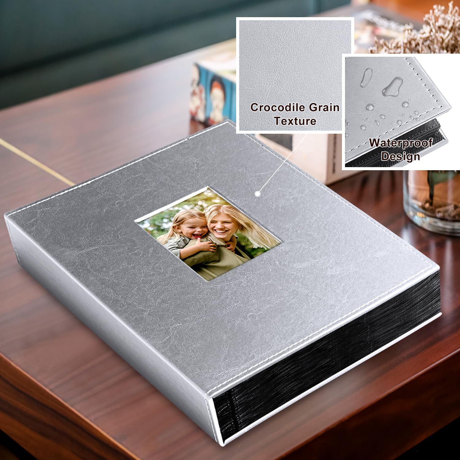 Ywlake Photo Album 10 x 15 400 cm Large Leather Slip-in Album for Portrait Photos Pictures Silver, 400 Fotos - Image 2