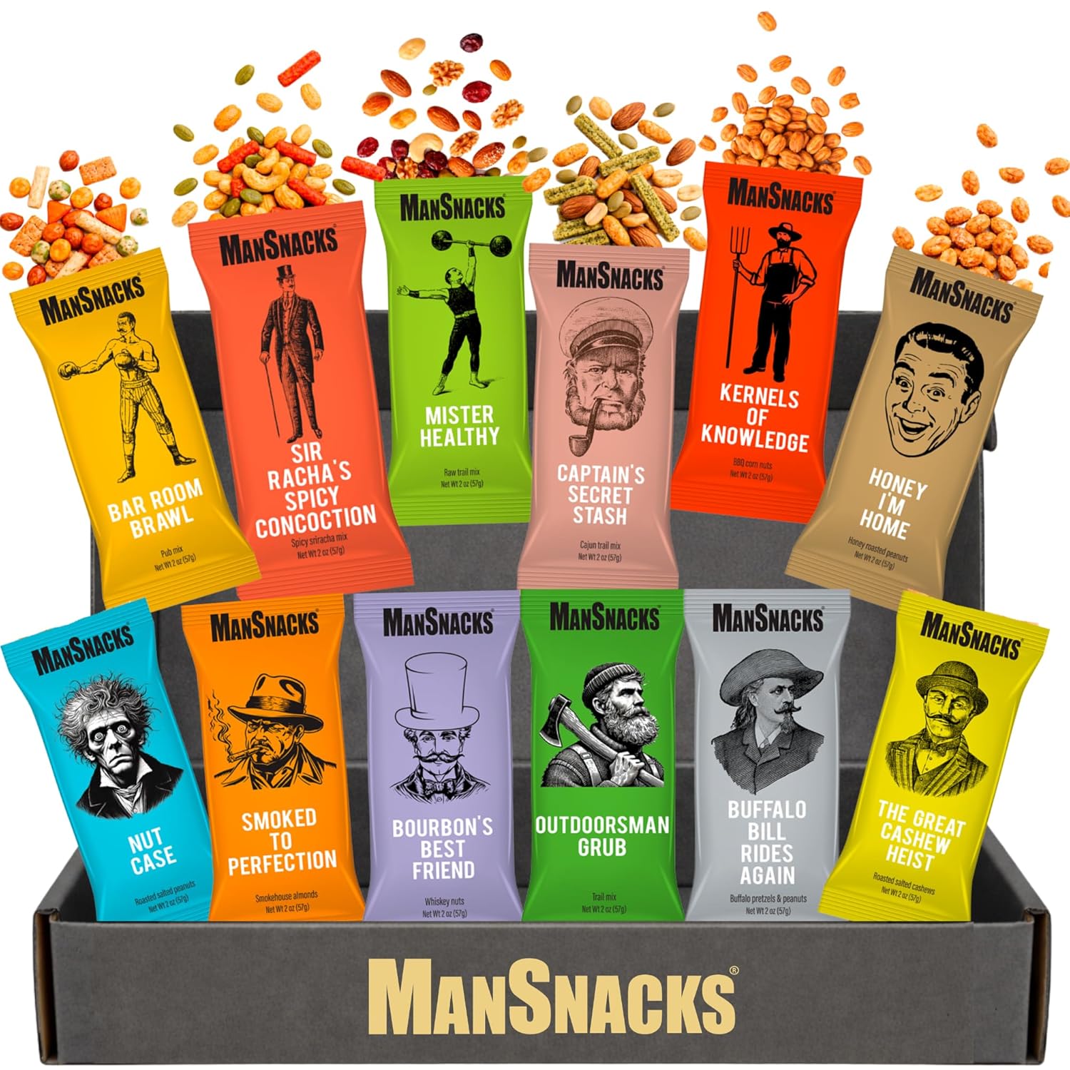 Gourmet Nuts Gift Basket for Men | Variety of 12 Unique Nuts, Trail Mixes, Snack Mixes | For Dad, Birthday, Care Package, Easter