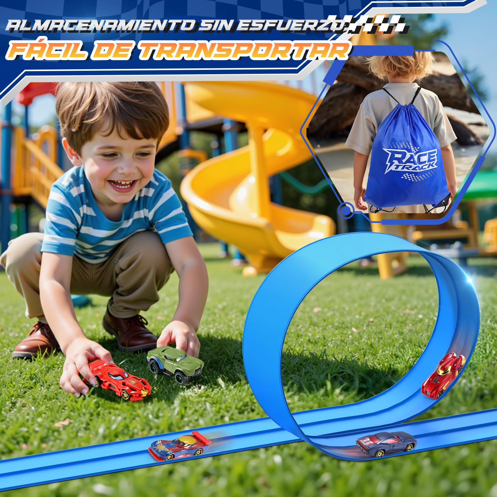 Pista Coches Flexible, Juguetes Niños Niña 3 4 5 6 7 8 Años Pista Flexible Coche Enrollable Regalo Niño Niña 3 4 5 6 7 8 Años Carretera Flexible Regalos Cumpleaños Niños Coches para Niños