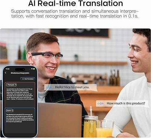 Miniatura 6 de Lentes inteligentes AI con cámara de 8 MP, foto 4K/video 1080P, grabación antivibración, música de 12 horas y llamadas Bluetooth, traducción en