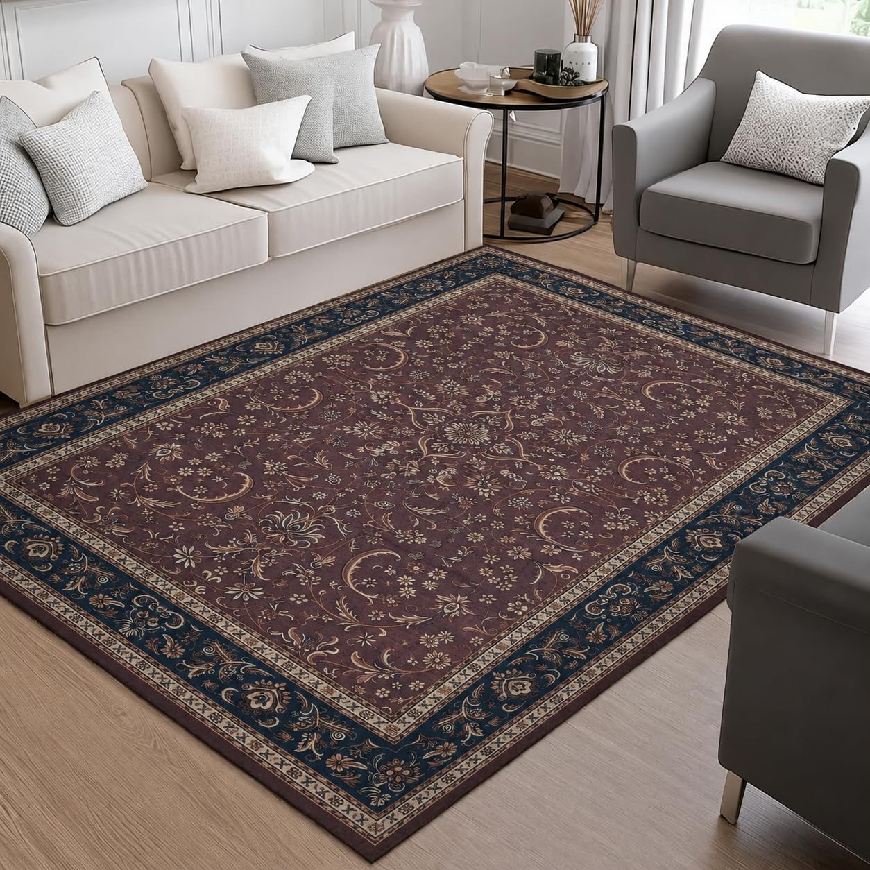 Cotton Bolls Textiles Printed Flat Room Carpet, Plain Rug for Living Room, 5 x 7 Feet |Traditional Rug for Living Room |-picture-11