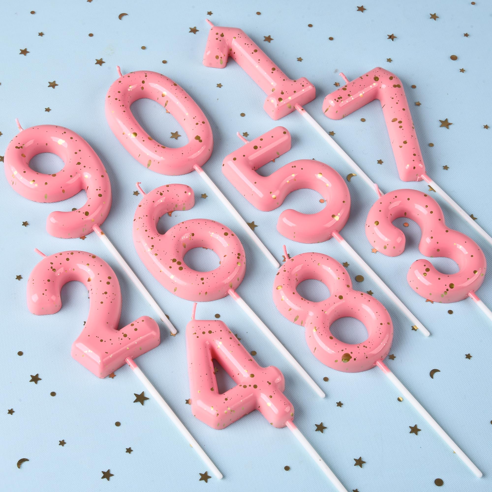 Velas de cumpleaños clásicas de oro rosa de 2.76 pulgadas, velas de cumpleaños con números dorados, velas con números de pastel, celebración de fiesta