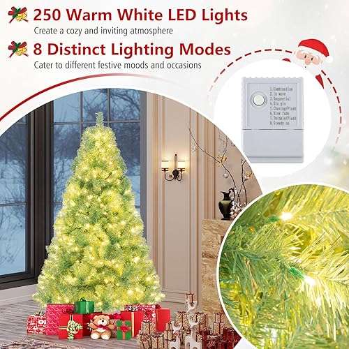 Miniatura 84 de Goplus - Árbol de Navidad artificial preiluminado de 9 pies, pino nevado articulado de PVC de alta calidad con base metálica y luces LED, decoración