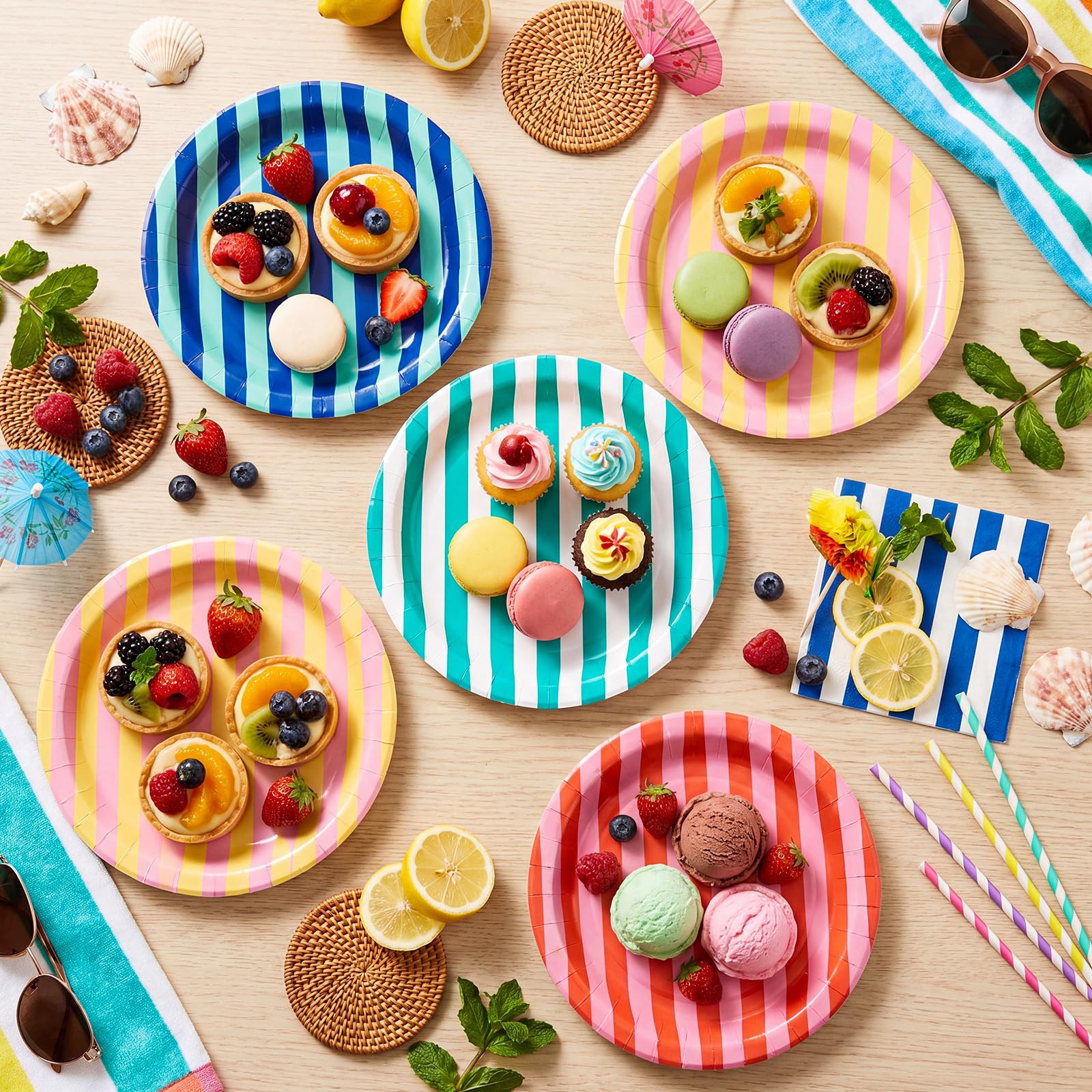 Havawish Pappteller mit Pastellstreifen, 22,9 cm, bunt, gestreift, für Sommer, Schwimmbad, Geburtstag, Junggesellinnenabschied, Hochzeit, Party, Dekoration, 120 Stück