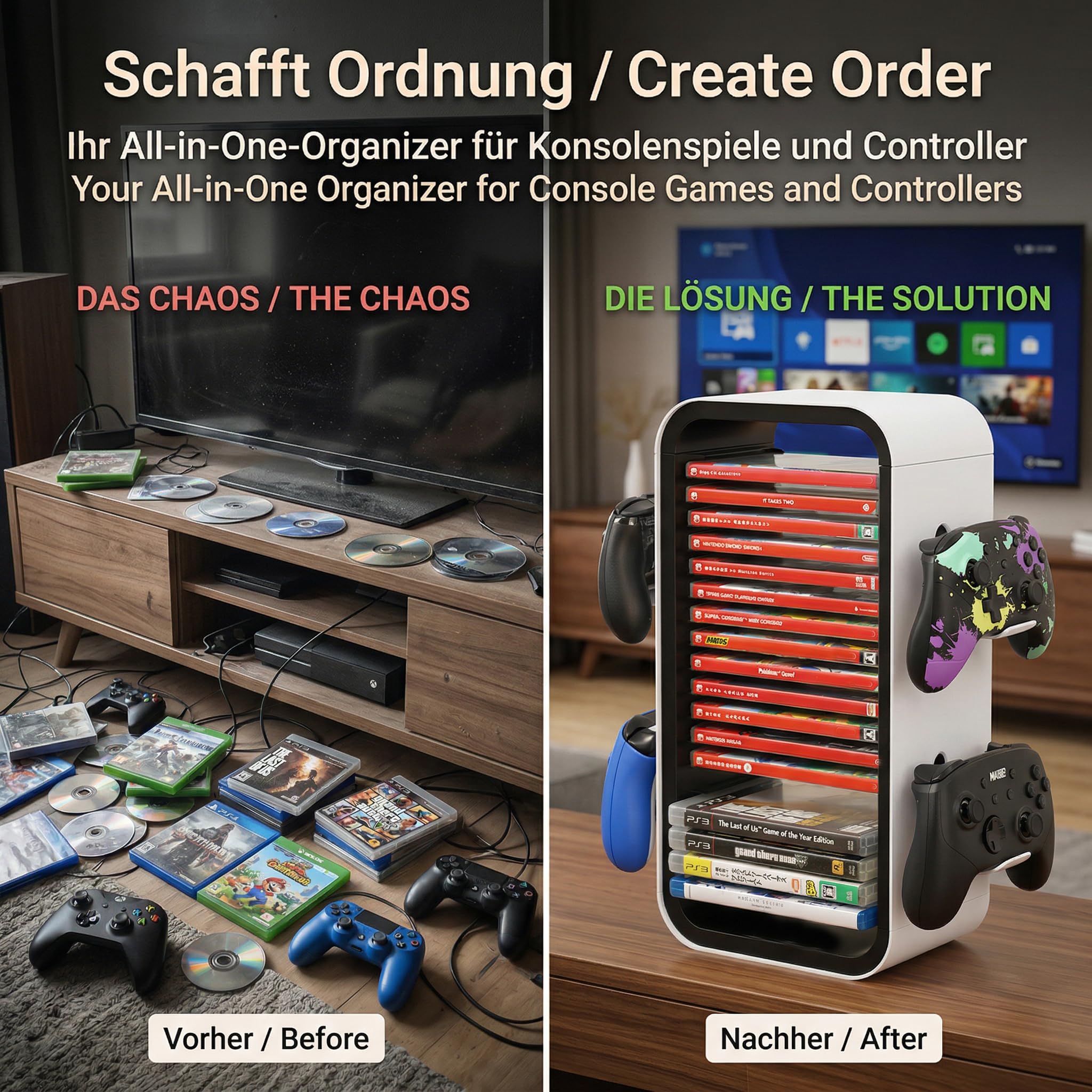 MatoSan Disc Tower per PS5 PS4 Switch – Porta 18 Giochi – Supporto Controller Incluso – Organizer Console Gaming Salvaspazio