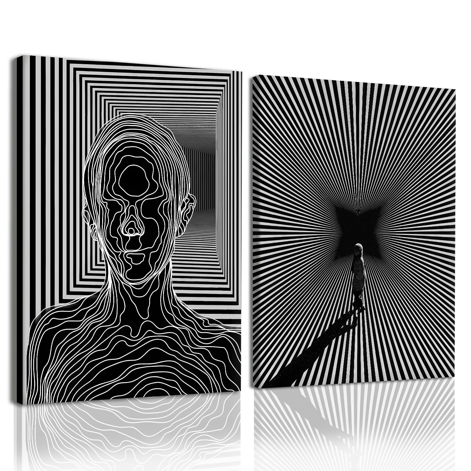 AUUAUU Framed Black and White Abstract Wall Art – Modern Optical Illusion Canvas Prints Minimalist Poster Set for Living Room, Bedroom, or Office – Contemporary Line Art Picture Decoration 12x16IN