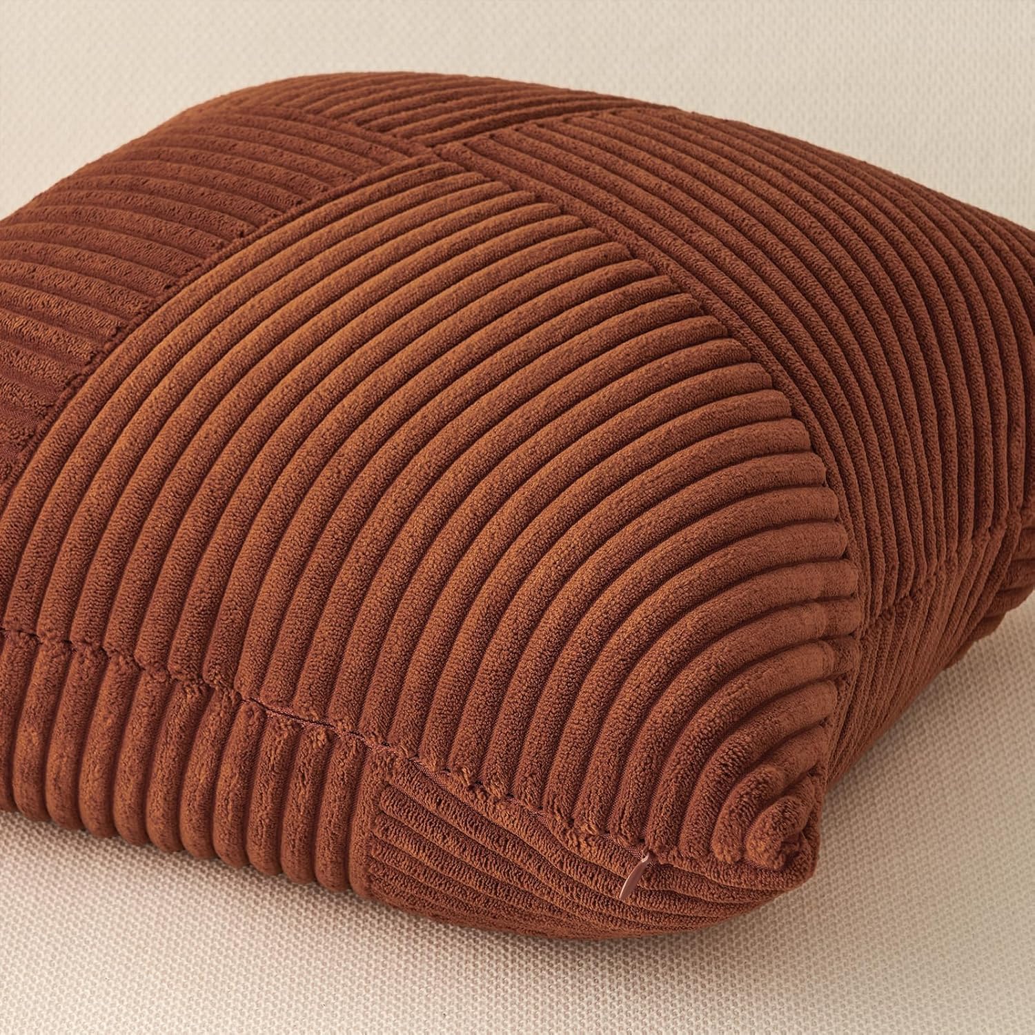 Topfinel Set of 2 Decorative Terracotta Throw Pillow Covers 20x20 Inch for Couch Sofa Bed, Rustic Farmhouse Boho Home Decor, Soft Corduroy Windmill Textured Striped Patchwork Cushion Cases - Image 5