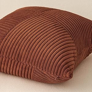 Topfinel 24x24 inches Terracotta Euro Pillow Shams Set of 2 Corduroy Decorative Throw Pillow Covers for Bedroom Living Room, Windmill Textured Striped Patchwork Couch Pillow Covers 60x60 cm